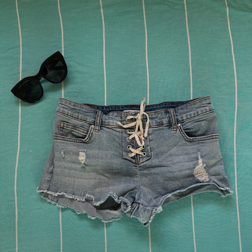 Billabong Lace-Up Distressed Jean Shorts - Blue